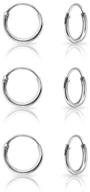 DTPsilver® 3 Paare WINZIGE Creolen Ohrringe 925 Sterling Silber - Knorpel/Wendel/Tragus - Dicke 1.5 mm - Durchmesser 10 mm