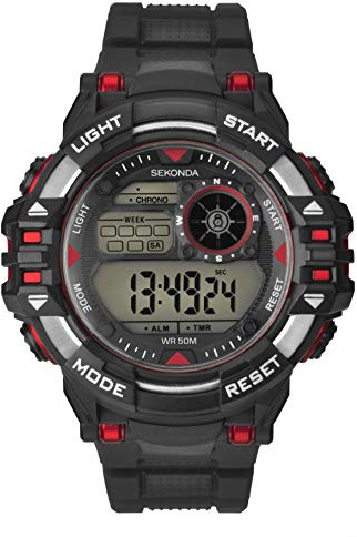 Sekonda Men's Digital Black Watch with Alarm Light and Chronograph 50m Water Resistance 1522
