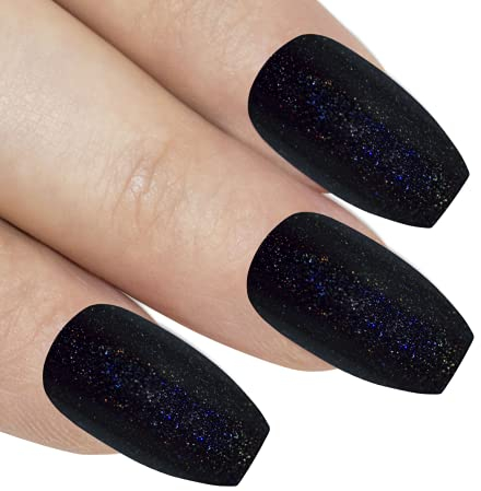 Bling Art Ballerina False Nails Fake Coffin Gel Black Acrylic Long 24 Tips Glue