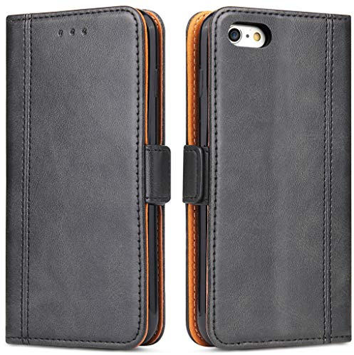 Bozon iPhone 6 Plus Hülle, iPhone 6S Plus Leder Tasche Handyhülle für iPhone 6 Plus/iPhone 6S Plus Schutzhülle Flip Wallet mit Ständer und Kartenfächer/Magnetverschluss (Schwarz)