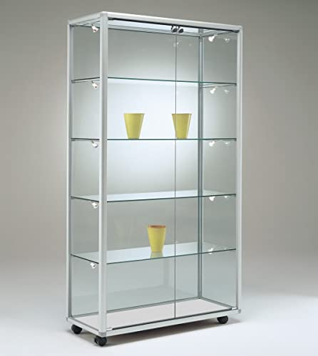 MHN Glasvitrine T 52,5 x B 99 x H 184,5 cm - große Glas Standvitrine abschließbar - breite Ausstellungs-Vitrine ohne Beleuchtung - mit Spiegel-Rückwand