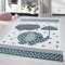 HomebyHome Kinderteppich Blau 160 cm Rund Elefanten mit Regenschirm Großer Jungen Teppich Kinderzimmer Kurzflor Teppich Extra Weich Antiallergen Babyzimmer Teppich