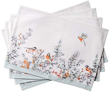 Maison d' Hermine Tischset, 100% Baumwollstoff Set mit 4, dekorative, waschbare Oster-Tischsets für Zuhause, Cocktailpartys & Camping, Whitish Shabby Chique – Erntedankfest/Weihnachten (33cm x 48cm)