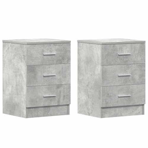 vidaXL Bedside Cabinets - Versatile Engineered Wood Bedroom Storage Units, Concrete Grey Finish, 38x35x56 cm, easy-to-clean, set of 2