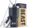 Beast Thermobecher 900 ml - Navy blau I Mehrweg Thermo Kaffeebecher To Go mit 2 Strohhalmen & Reinigungsbürste I Doppelwandiger Trinkbecher aus Edelstahl I Perfekt für Kaffee oder Eiskaffee I BPA-frei