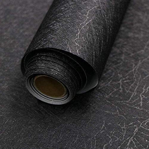 Abyssaly Black Silk Wallpaper Peel and Stick 15.7 X 393.7 Embossed Self Adhesive Black Contact Paper Removable Kitchen Vinyl Textured Wall Paper Cabinet Furniture Shelf Liner