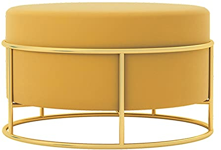 0℃ Outdoor Samt Schminktisch Pouf Hocker Sitzhocker Sofa Puff Couch Hocker Samtstoff Fußbank Rund Gold Couchtisch Polsterhocker aus Metall Umkleideraum Wohnzimmer Hocker,Gelb,79x47cm