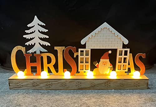 Spetebo LED Weihnachts Schriftzug Christmas aus Holz - 40 cm - beleuchteter Tischaufsteller - Fensterdeko Tischdeko beleuchtet
