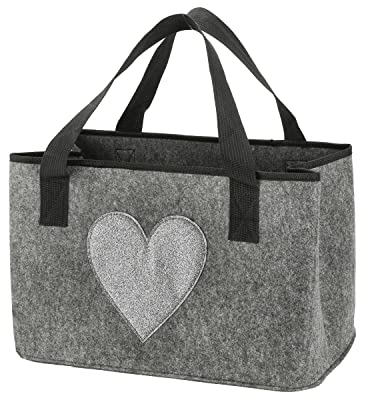 GRAU Filztasche Glitzer Herz Tragetasche faltbar