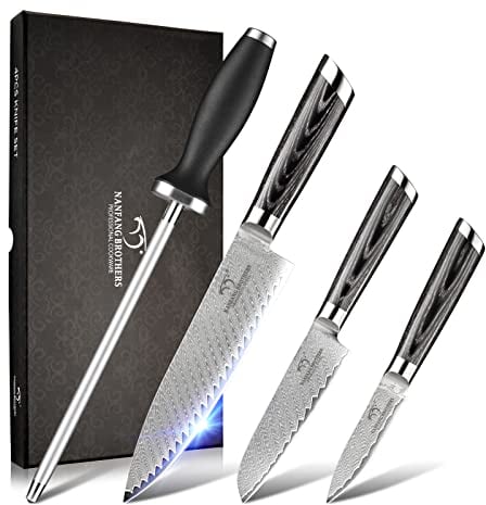 NANFANG BROTHERS Damascus Knife Set, Japanese 4 Pieces Kitchen Knife