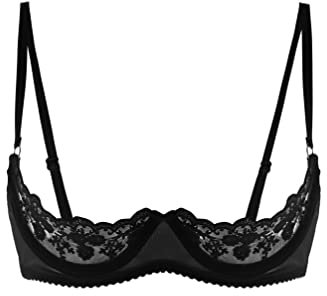 TiaoBug Reggiseno Aperto Donna in Pizzo Lingerie Sexy Hot per Sesso Babydoll Bra Elasticizzato con Buco Senza Ferretto e Imbottito Bikini Push Up Crop Top Discoteca Nero AA L