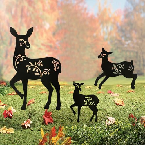 Hokfirm Hirschpfähle für den Außenbereich, Metall, Hirsch, Gartendekoration für draußen, Schwarze Silhouette, Hofkunst (Hirschschwarz), 3 Stück