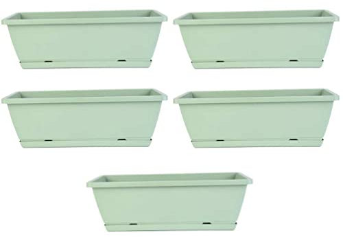 LaoZan 5 Piezas Jardineras Rectangulares Exterior con Bandeja Multifuncional Reutilizable Macetas con Orificio de Drenaje (Verde Claro, 43 * 18 * 16cm)