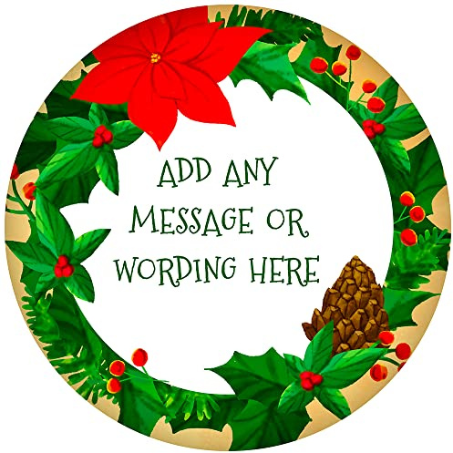 Merry Christmas Holly Wreath - Any Size (4in - 7.5in) Personalised Edible Cake Topper on Premium Icing