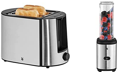 WMF Bueno Pro Toaster Edelstahl, Doppelschlitz Toaster, 2 Scheiben, 6 Bräunungsstufen, 87 W & Kult X Mix & Go Mini Smoothie Maker, Standmixer, Blender elektrisch, Shake Mixer 3 Watt