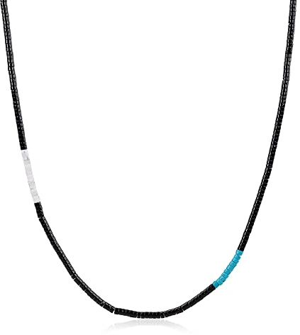 COAI Geschenkideen Herren Heishi Perlen Surfer Halskette aus Onyx Howlith und Türkis 50cm