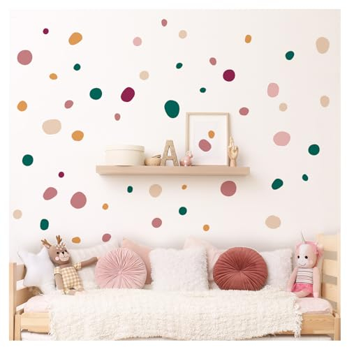 DEKO KINDERZIMMER Wandsticker Tupfen 92 Stück Wandtattoo für Babyzimmer Kreise Dots rosa beige grün Wandaufkleber Klebepunkte für Kinderzimmer DK1019
