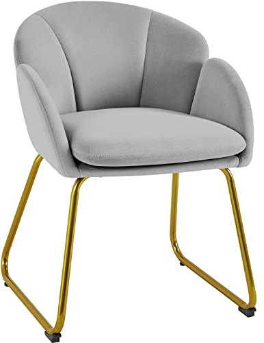 Yaheetech Fauteuil de Chambre à Coucher Salon Rembourré Haut Moderne Ergonomique en Velours avec Dossier Circulaire, Accoudoirs, Pieds en Métal, Charge 136 kg Gris