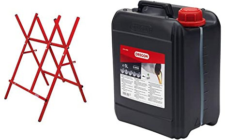 Oregon - Chevalet de Sciage en Acier, Repliable et Ajustable, Bûches de 27 cm de Large Maximum (584145) & Huile pour Chaîne et Guide-Chaîne de Tronçonneuse, 5 L (O10-4936)
