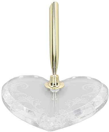 Deosdum Gold Heart Shaped Pen Stand Single Pen Holder Pen Display Stand for Desk Desktop,Acrylic Pen Funnel Base for Business Hotel Office