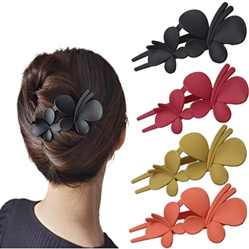 Pinza para el pelo de mariposa para mujer, grande, mate, pico de pato, horquilla de cocodrilo, para mujeres y niñas (4 unidades)