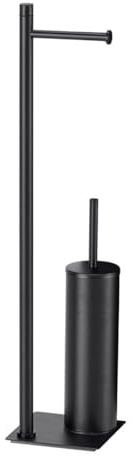 Kiamami Valentina Piantana Porta Rotolo E Scopino Acciaio Nero Opaco Silene | Altezza 63 cm, base 14x14 cm, acciaio inox e resina, finitura nero opaco, da assemblare