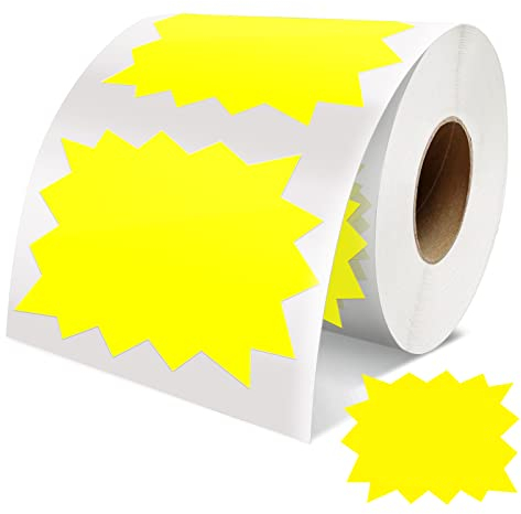 Meitaat Preisschilder Aufkleber Gelb 75mm x 100mm Selbstklebend Großer Starburst Zeichen verkaufsschilder Abnehmbar Wasserdicht Etiketten für Einzelhandel Supermärkten Business 500 PCS