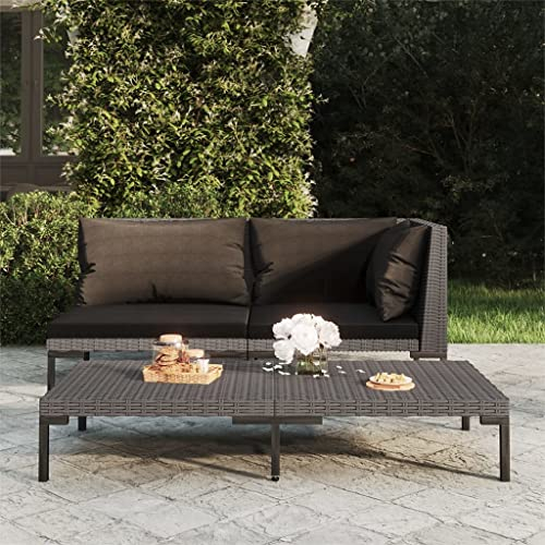 VACARX Gartensofa mit Kissen, halbrund, Polyrattan, Rattan, Artikelfarbe: Dunkelgrau