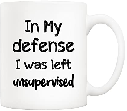 5Aup in My Defense I was Left Unsupervised Coffee Mug for Job, Work, Office, Funny Hilarious Gift for Men Father Boyfriend Coworker White 11 Oz