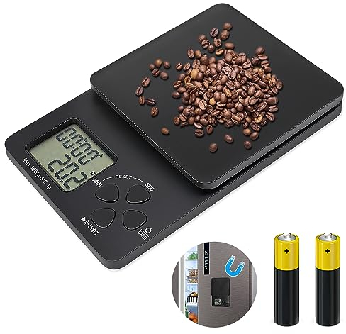 Kaffeewaage mit Timer, Digitale Kaffeewaage 0.1g/3kg präziser Graduierung, Espresso waage, Multifunktionale Küchenwaage Lebensmittelwaage,Tara-Funktion