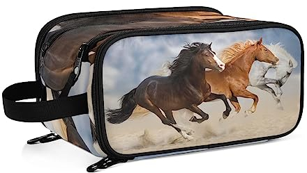 Kulturbeutel Tier Pferd Große Kosmetiktasche Kulturtasche Waschtasche Make Up Tasche Waschbeutel Schminktasche für Damen Mädchen