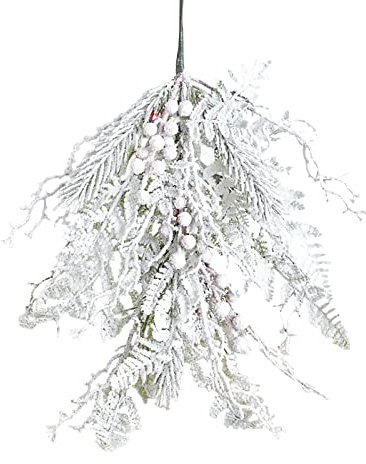 LEMCC Weihnachtskranz, Weiße Tropfen-Girlande mit Beeren, Beflockte Tannengirlande, Treppengirlande, Künstliche Tannennadel-Beeren-Girlande für Weihnachtsbaum Zum Aufhängen an der Haustür(#1)