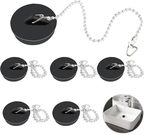 6 Stück Badewannenstöpsel Stöpsel Waschbecken Gummi Abflussstopfen Waschbeckenstöpsel mit Stöpsel Kette Abfluss Stöpsel Haushalt Spülbecken Stöpsel Set für Spüle Badewanne Küche Bad