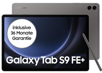 Samsung Galaxy Tab S9 FE+ Android-Tablet, 31,5 cm / 12,4 Zoll Display, 128 GB Speicher, Mit Stift (S Pen), Lange Akkulaufzeit, WiFi, Grau, Inkl. 36 Monate Herstellergarantie [Exklusiv bei Amazon]