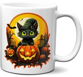 Fashion Graphic Tazza gatto zucca halloween tazza colazione mug in ceramica idee regalo dolcetto scherzetto Halloween regalo donna ragazza lavabile in lavastoviglie con scatola (Bianco)