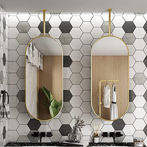 GCCSSBXF Nordic Deckenspiegel – Wandmontierter ovaler Hängestangenspiegel mit goldenem Metallrahmen für Rasieren, Make-up – ideal für Waschraum, Eingang, Geschäft, Hotel – eleganter Hängespiegel