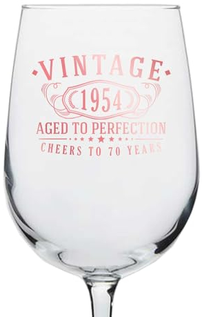 Weinglas mit Stiel, Vintage-Design aus dem Jahr 1954, Rotgold, bedruckt, 473 ml, Happy 70th Birthday Geschenke, für Frauen und Männer, Cheers to 70 Years, Turning 70 Woman, Dekoration, Jahrestag,