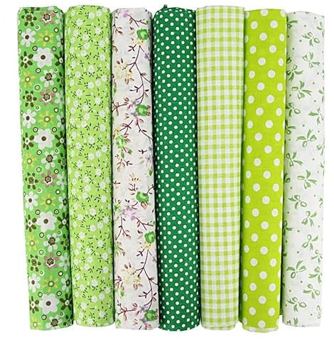 PTNKUIIY 7 Stück Baumwollstoff Patchwork Stoffe Paket 50 x 50cm Baumwolle Tuch DIY Handgefertigte Nähen Quilten Stoff Stoffreste Bunte Baumwollstoff Set zum Nähen Scrapbooking Quilten Handwerk -Grün