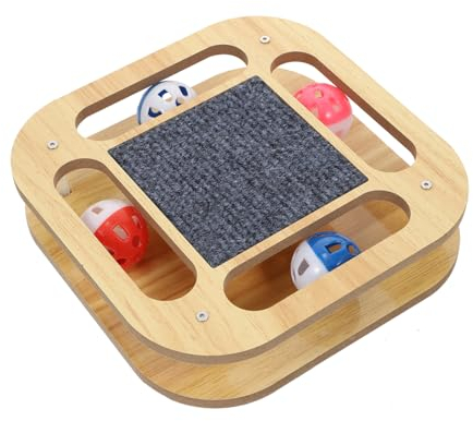 DOITOOL Katzenkratzbrett Aus Holz Interaktives Katzenspielzeug Mit Drehmechanismus Stabil Und Sicher Fördert Bewegung Und Krallenpflege Für Kätzchen Und Erwachsene Katzen