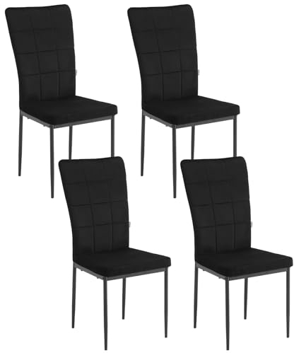 WOLTU Esszimmerstühle 4er Set, für Esszimmer Küche Wohnzimmer Büro, Küchenstühle Modern mit hoher Rückenlehne, Metallbeinen, aus Samt, bis 150 kg belastbar, Schwarz