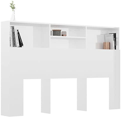 Gecheer Headboard Built in Cabinets, Bedroom Display Shelf, Bedside Cabinet with Headboard, Wooden Storage Backboard Bed Accessory High Gloss White 160x19x103.5 cm