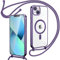 Oelrstfe Magnetische handyband mit Band für iPhone 14 Hülle - Necklace HandyHülle Transparente zum Umhängen mit justierbarer und Abnehmbarer Kette, Crossbody Magnet Clear Cover - Violett