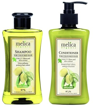 MELICA ORGANIC BIO UV FILTER CARE DUO SET 97% Natural Color Protection SHAMPOO and CONDITIONER-BALSEM for colored Hair and Each Hair Color with UV FILTER and OLIVE EXTRACTEN 600ml