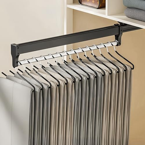 ANXJLEO Ausziehbare Hosenbügel Platzsparend, Ausziehbare Kleiderstange,Verstellbarer Kleiderschrank Teleskopstange Kleiderstange zum Aufhängen von Kleidung, Hosen und Krawatten (Schwarz, 50cm)
