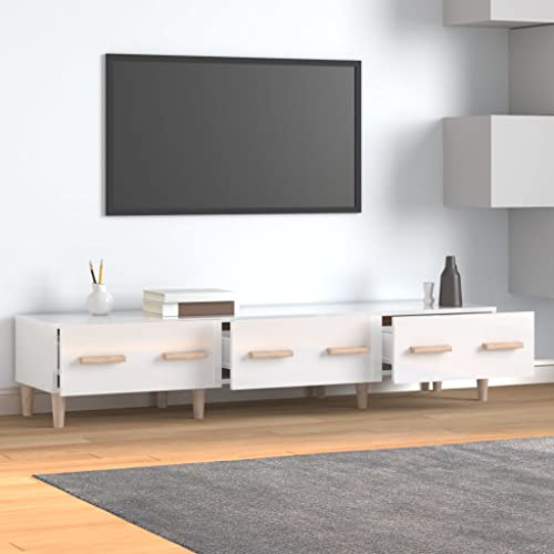 HETFTJN Meuble TV, mural, table moderne, convient pour chambre à coucher, télévision, salon, petites pièces, blanc brillant, 150 x 34,5 x 30 cm, matériau dérivé du bois