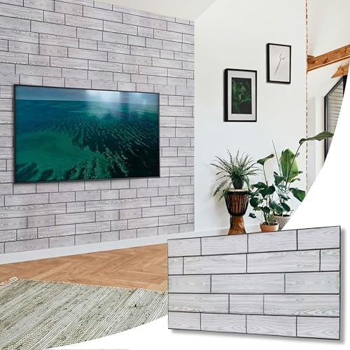 NOVECRAFTO Faux Wood Wall Panels - 6 Sheets Covering 2.76 sqm | 29.76 sqft Moisture Resistant PVC Plastic Cladding - 96 cm x 48cm | 37.79 x 18.89 in – Decorative Grayscale Wood Texture Effect