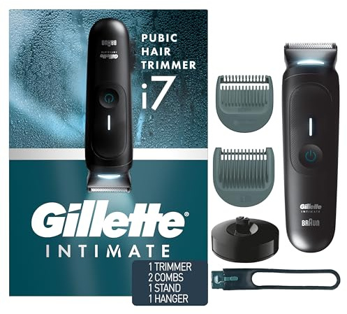 Gillette i7 Intimate Men’s Premium Pubic Hair Trimmer, Waterproof LED Body Hair Trimmer for Men, Manscaping Body Groomer