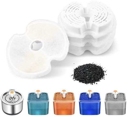 Dunkwckore 4 Piezas Filtro Fuente para Gatos, Fuentes para Gatos Filtros de Repuesto para Fuente Agua de Gato 2L & 2.5L, Carbón Activado de Algodón & Resina con Ttriple Filtración
