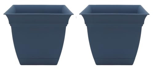 The HC Companies Eclipse Lot de 2 Pots de Fleurs carrés avec Soucoupe pour intérieur et extérieur pour Fleurs, légumes, Herbes aromatiques, Bleu Ardoise