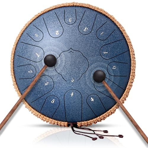 NBMICSO Stahlzungentrommel - 15 Töne 35,6 cm D-Key Regentrommel Klangheilungsinstrumente - Handpan-Trommel für Meditation, Unterhaltung, Musikerziehung, Konzert, Geistheilung, Yoga (Marineblau)